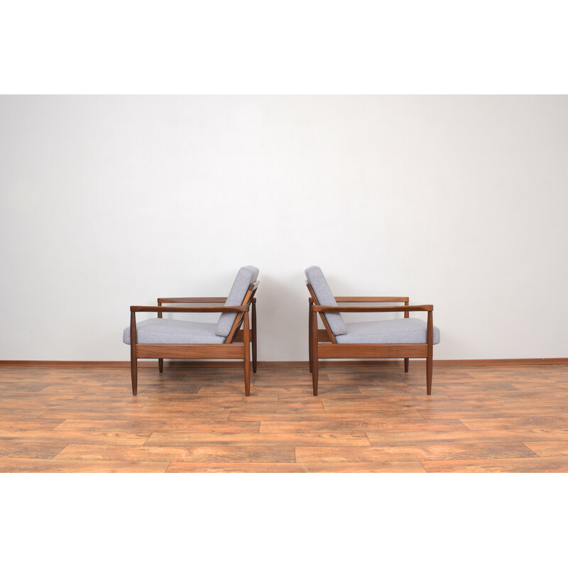 Pair of mid-century Danish teak and fabric armchairs, 1960s
