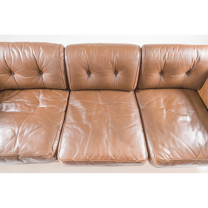 Swedish mid-century sofa in oak and leather Ingvar Stockum - 1960s