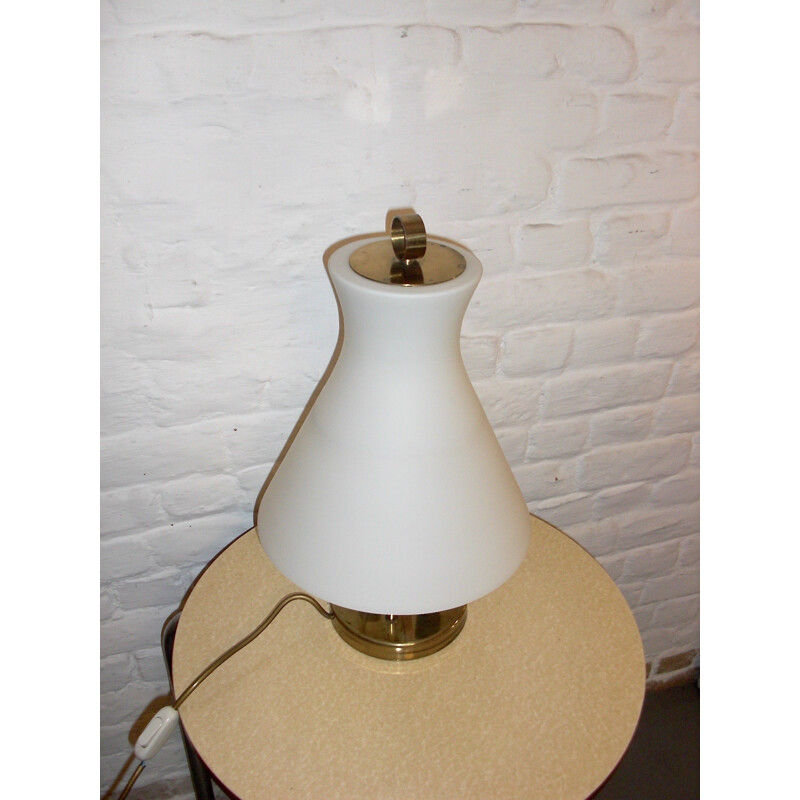 Lampe italienne en opaline et laiton - 1950