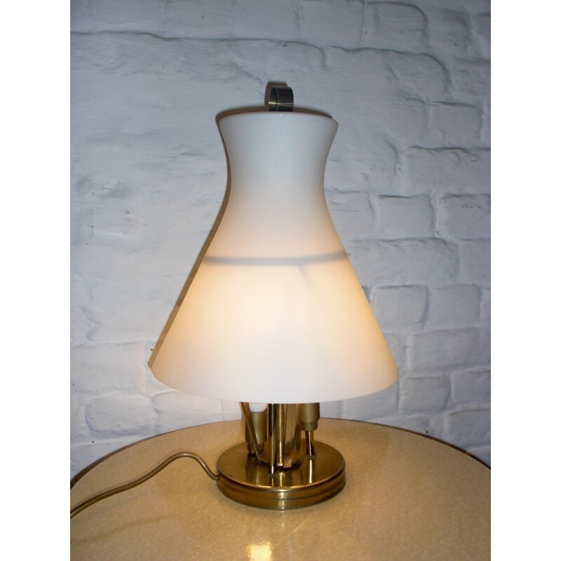 Lampe italienne en opaline et laiton - 1950