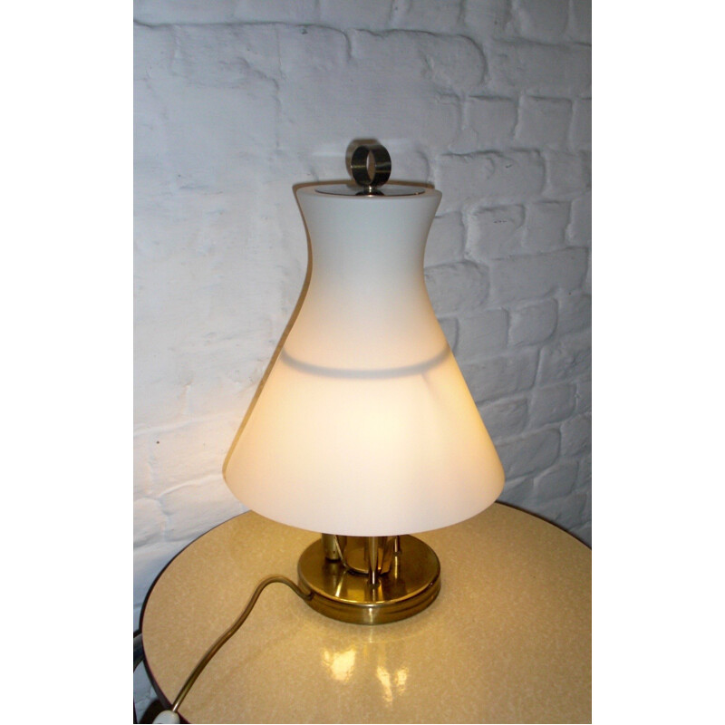 Lampe italienne en opaline et laiton - 1950