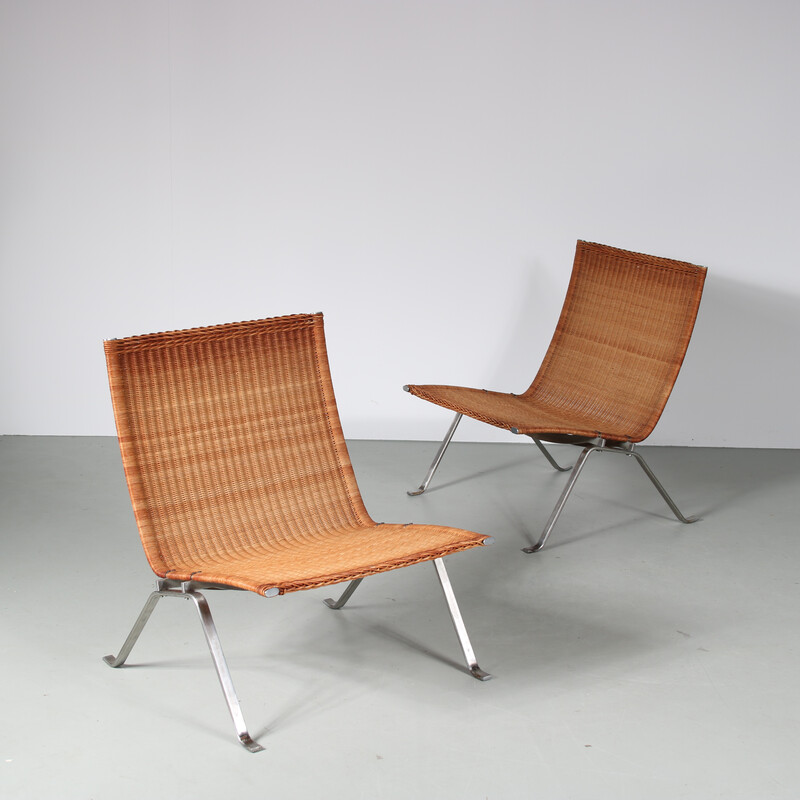 Paar vintage Pk22 fauteuils van Poul Kjaerholm voor Kold Christensen, Denemarken 1950