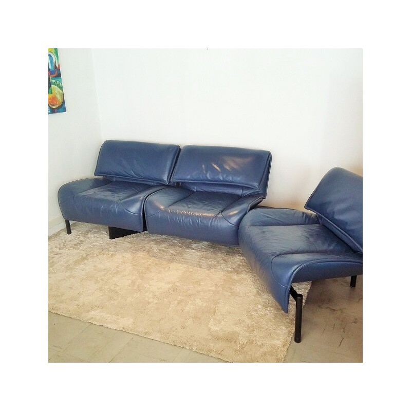 3-seater blue modular sofa "Veranda" by Vico Magistretti for Cassina - 1980s