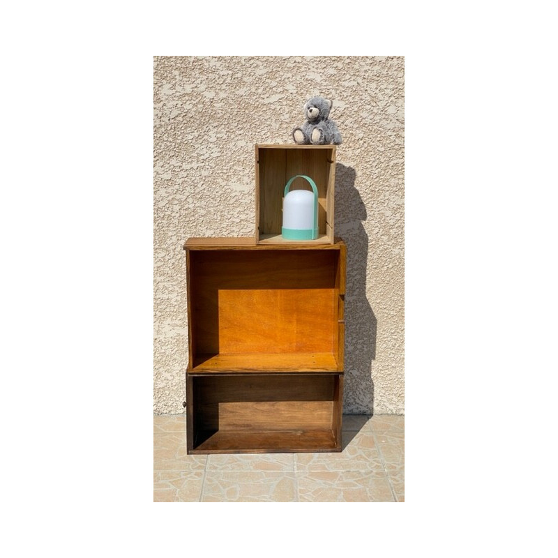 Vintage oakwood shelf with geometric drawers