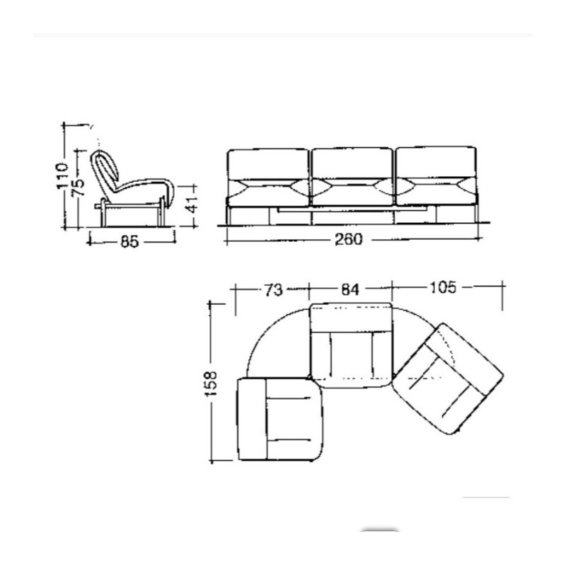 Canapé modulable bleu "Veranda" de Vico Magistretti pour Cassina - 1980