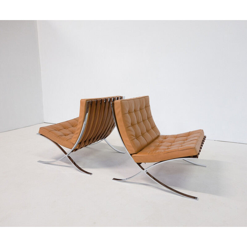 Pareja de sillones Barcelona vintage de cuero coñac de Mies Van Der Rohe para Knoll, años 90