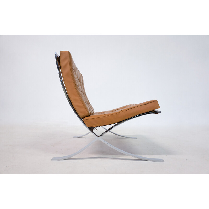 Paar vintage cognac lederen Barcelona fauteuils van Mies Van Der Rohe voor Knoll, 1990