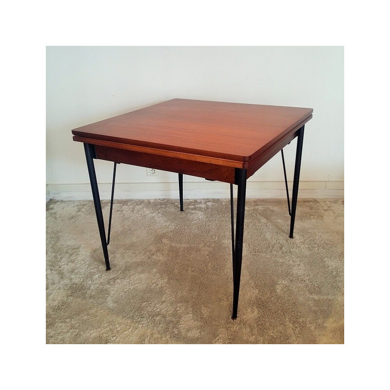 Dining table in mahogany and metal for 1 to 8 people - 1950s