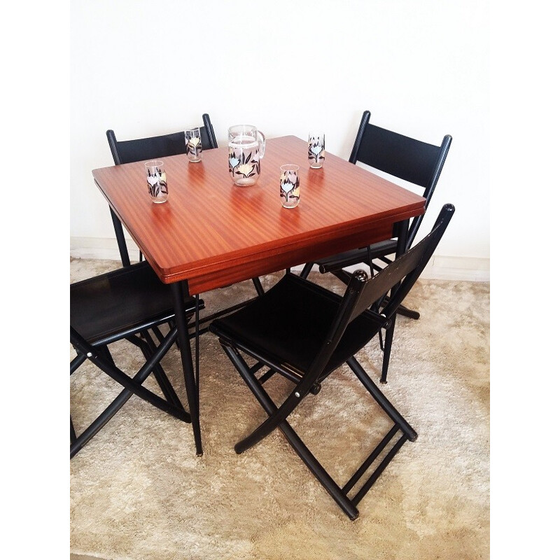 Dining table in mahogany and metal for 1 to 8 people - 1950s