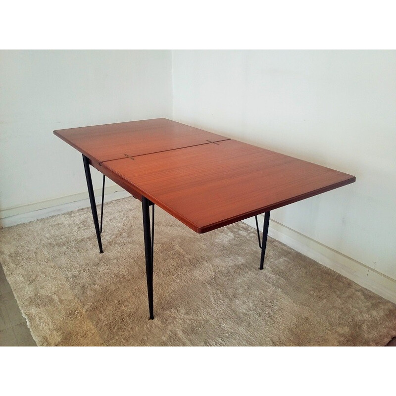 Dining table in mahogany and metal for 1 to 8 people - 1950s