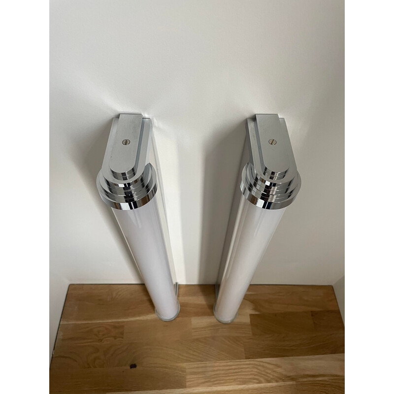 Pair of vintage art deco wall lamps in chrome, France 1980