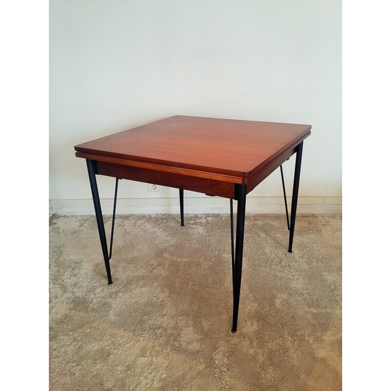 Dining table in mahogany and metal for 1 to 8 people - 1950s