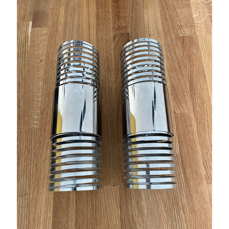 Pair of vintage "Ressort" wall lamps in chromed metal, France 1970