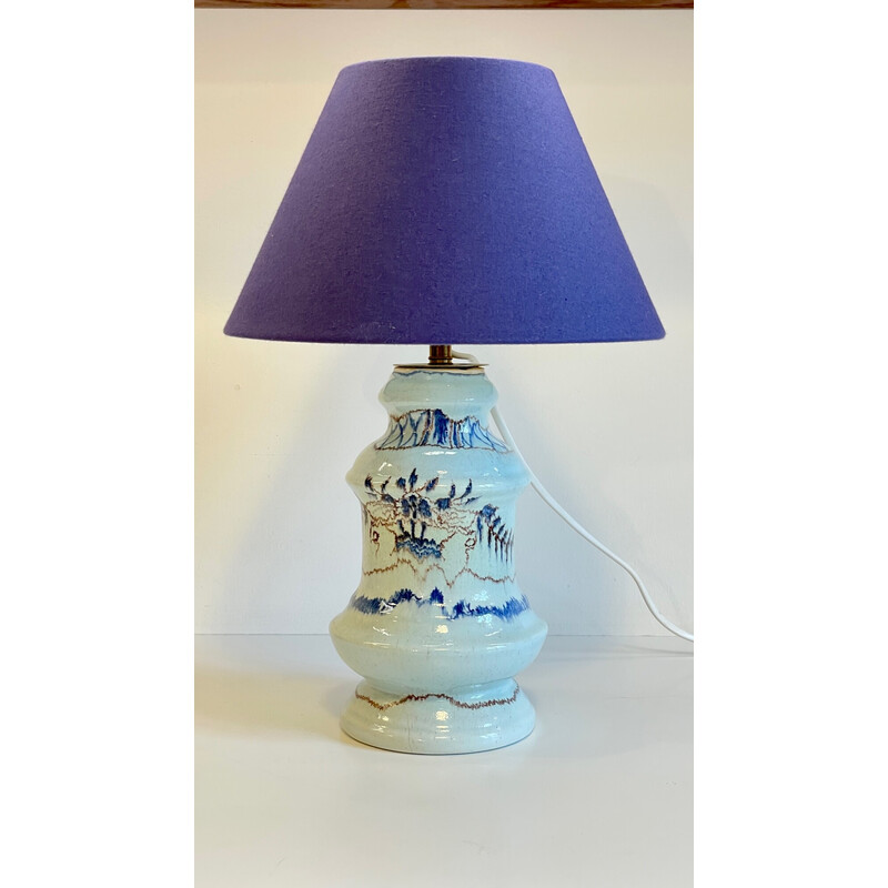 Vintage blauwe keramische lamp