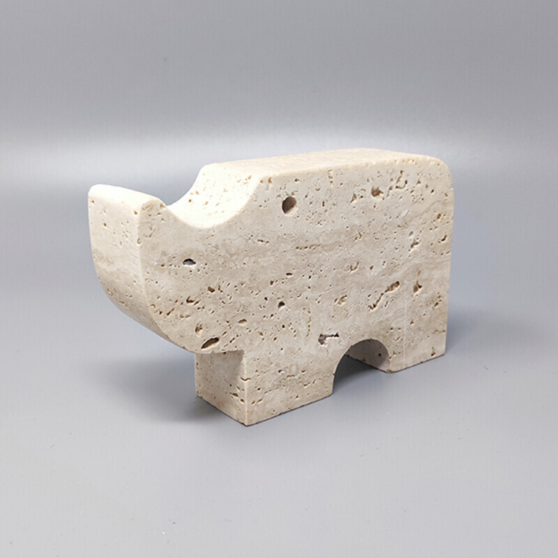 Vintage travertine rhinoceros sculpture by Enzo Mari for F.lli Mannelli, 1970s