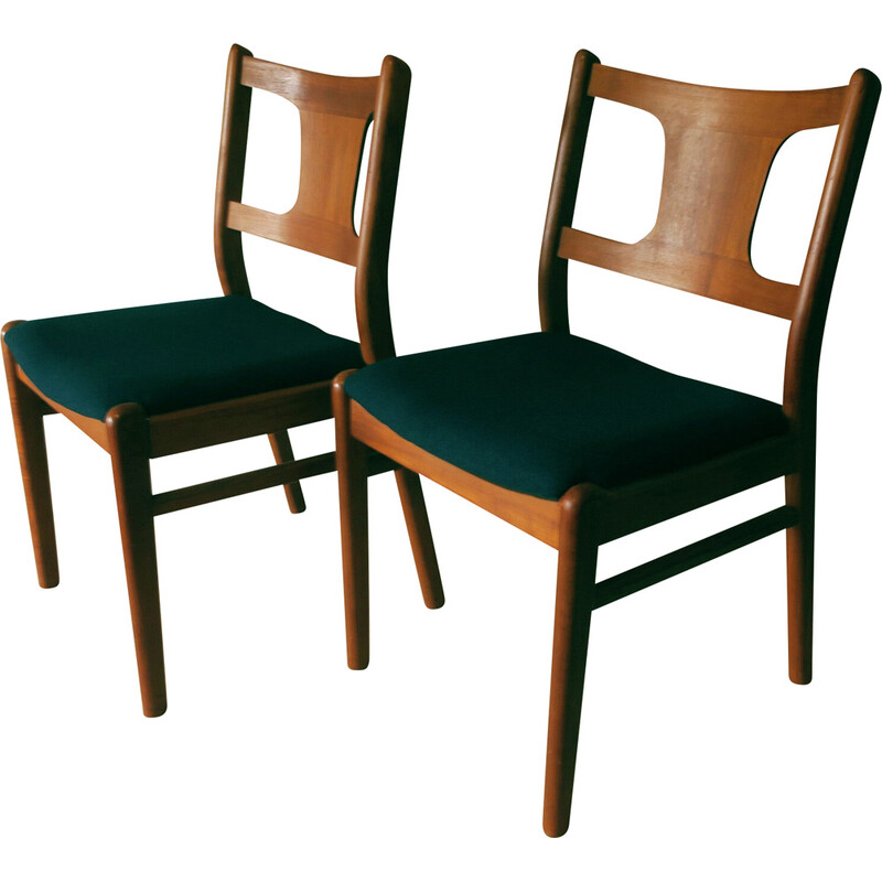 Pair of Danish vintage teak dining chairs in teak and fabric, 1960s