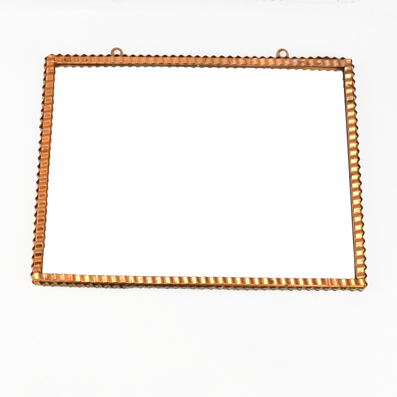 Mid-century mirror in a copper frame by Spółdzielnia Rzemieślnicza Częstochowa, Poland 1970s