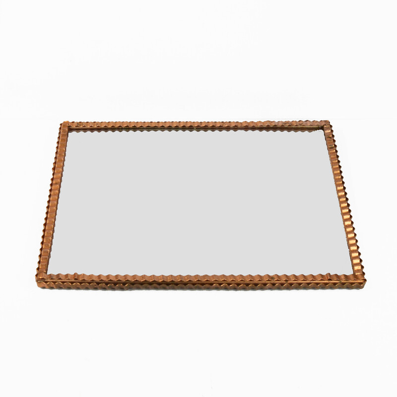 Mid-century mirror in a copper frame by Spółdzielnia Rzemieślnicza Częstochowa, Poland 1970s