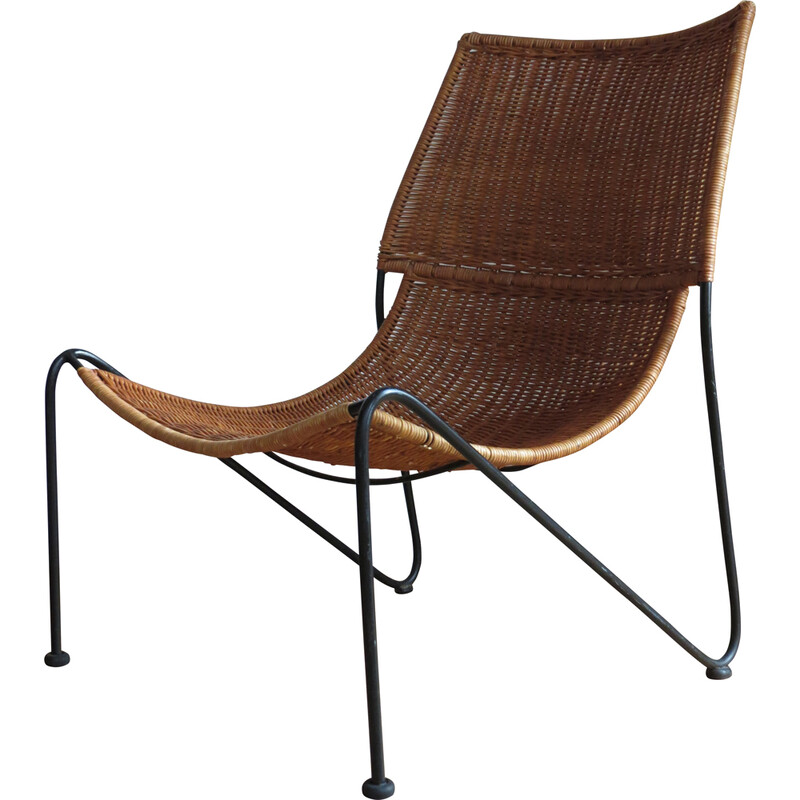 Vintage wicker armchair by Frederick Weinburg, USA 1950s