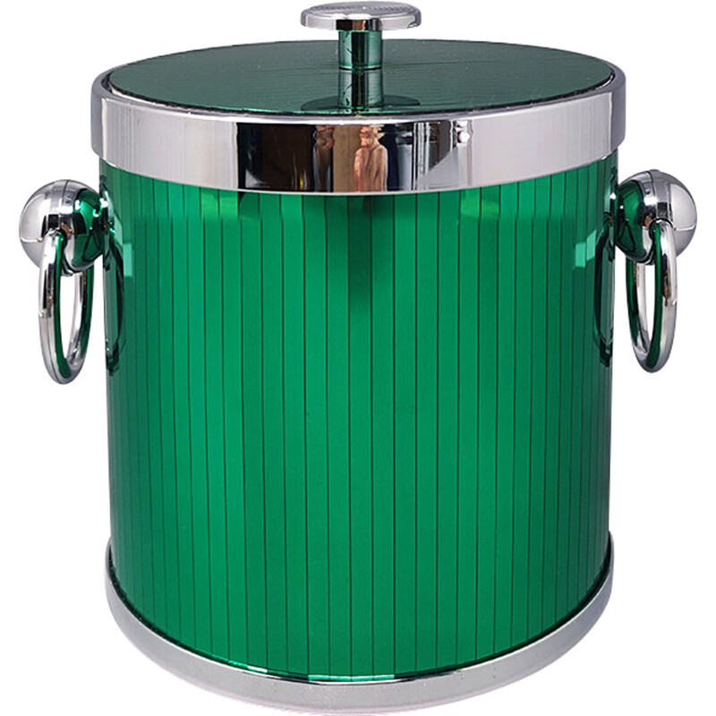 Vintage green ice bucket in mirror and steel by Hans Turnwald for Freddotherm, Swiss 1960s