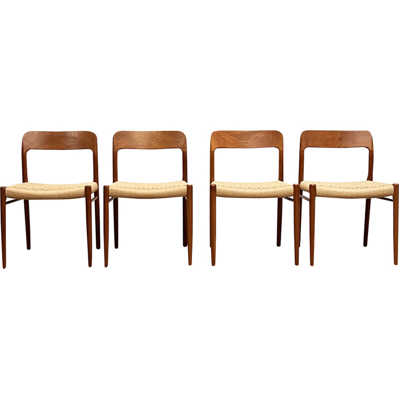 Set of 4 mid-century Danish model 75 chairs in teak by Niels O. Møller for J. L. Moller