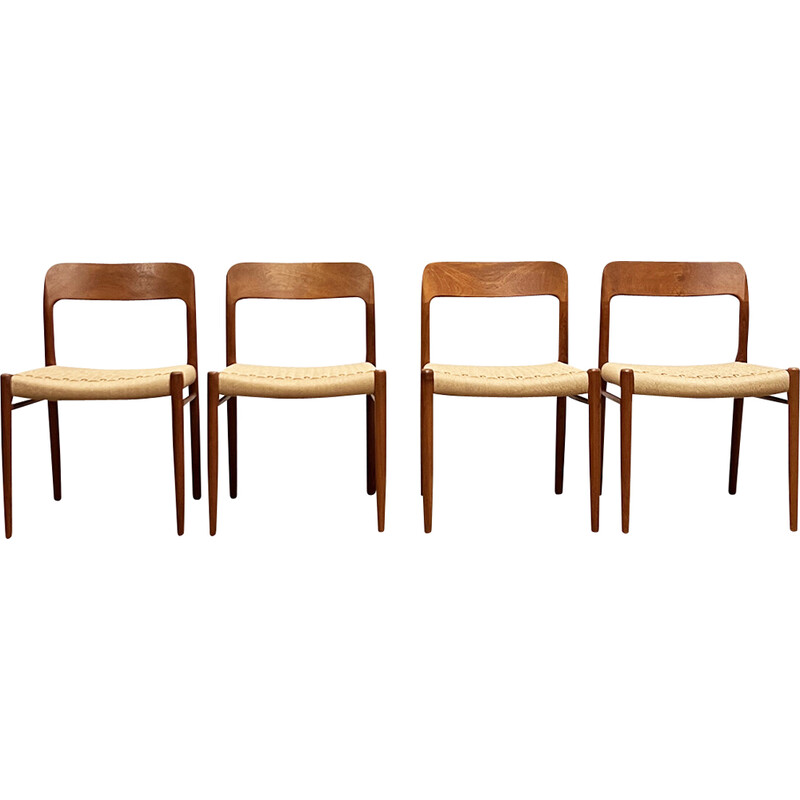 Set van 4 mid-century Deense model 75 stoelen in teakhout van Niels O. Møller voor J. L. Moller
