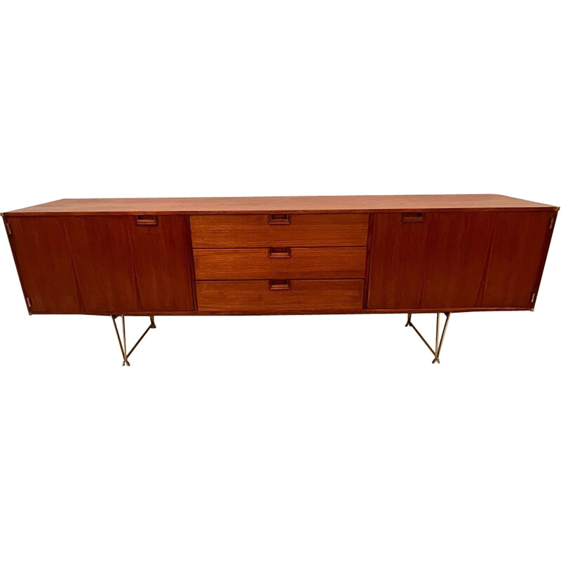 Vintage brass and teak sideboard by William Watting for Fristho, Netherlands 1950s