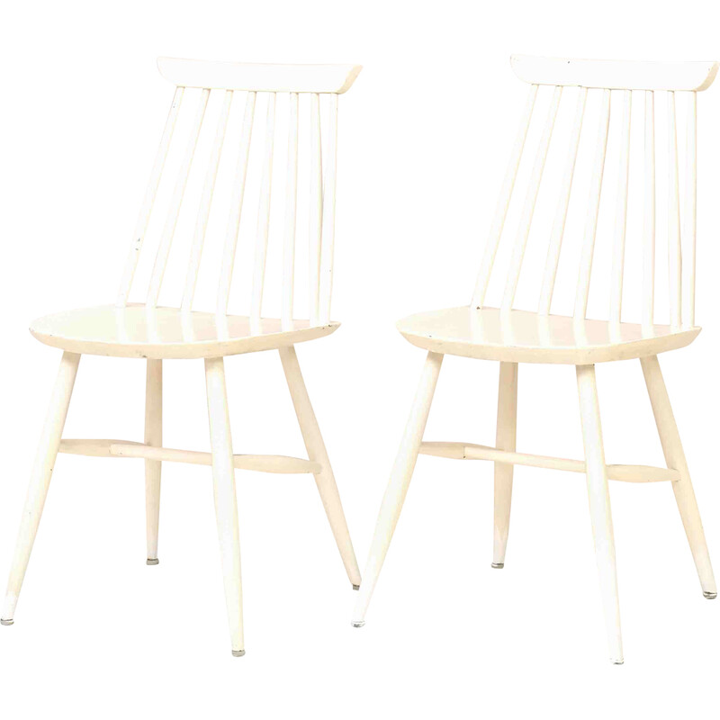 Pair of vintage "Pinstolar" chairs made of wood painted white, 1960s