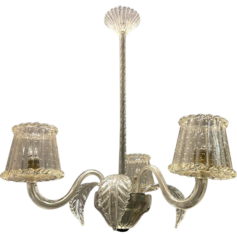 Venetian vintage Murano glass chandelier by Barovier, 1940s