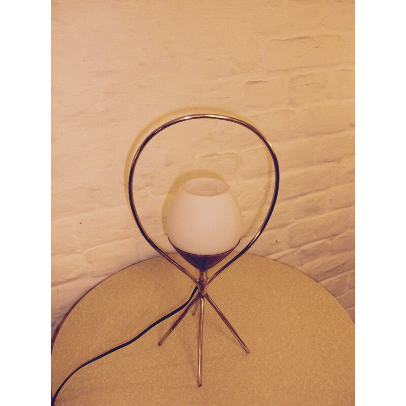Vintage opaline and brass table lamp - 1950s