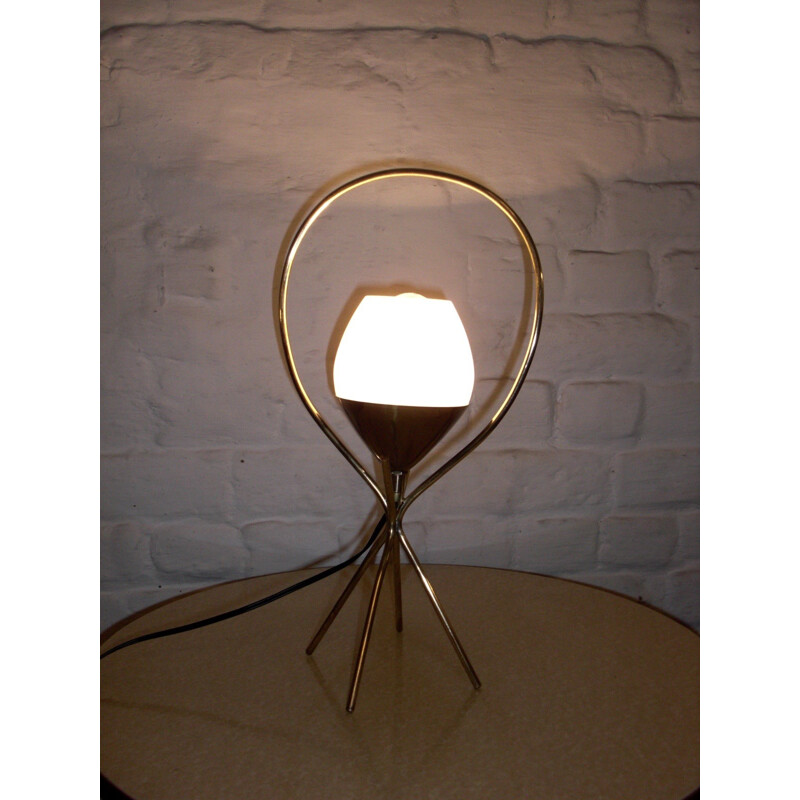 Vintage opaline and brass table lamp - 1950s