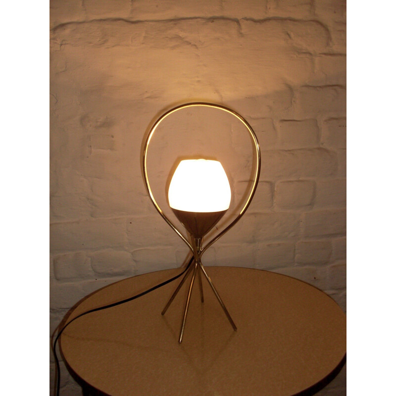 Vintage opaline and brass table lamp - 1950s