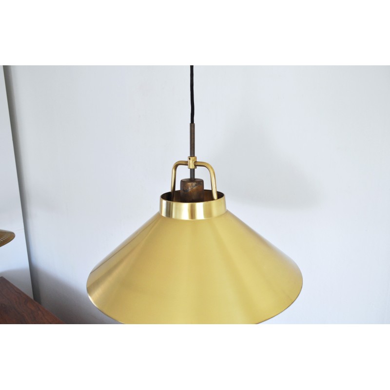 Vintage patinated brass pendant lamp by Frits Schlegel for Lyfa, Denmark 1960s