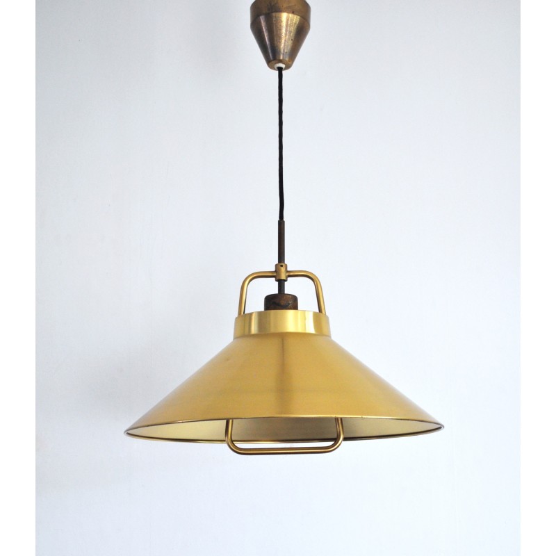 Vintage gepatineerd messing hanglamp van Frits Schlegel voor Lyfa, Denemarken 1960