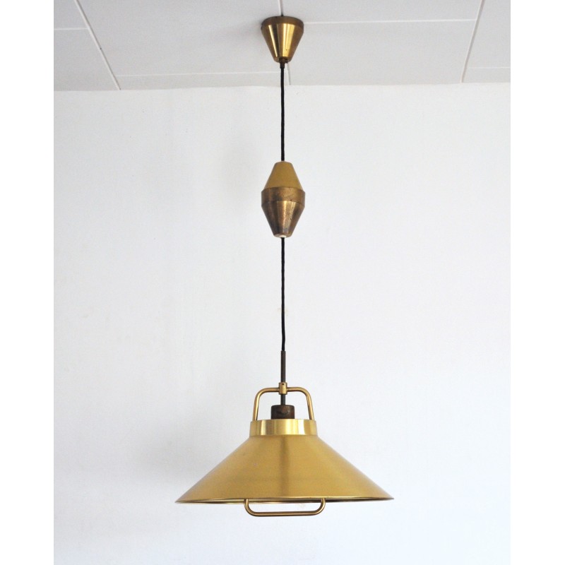 Vintage gepatineerd messing hanglamp van Frits Schlegel voor Lyfa, Denemarken 1960