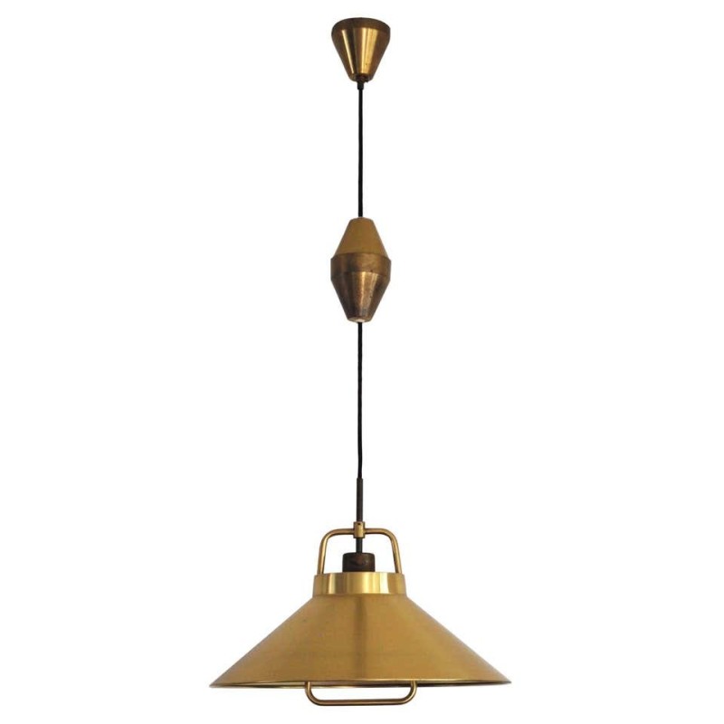 Vintage patinated brass pendant lamp by Frits Schlegel for Lyfa, Denmark 1960s