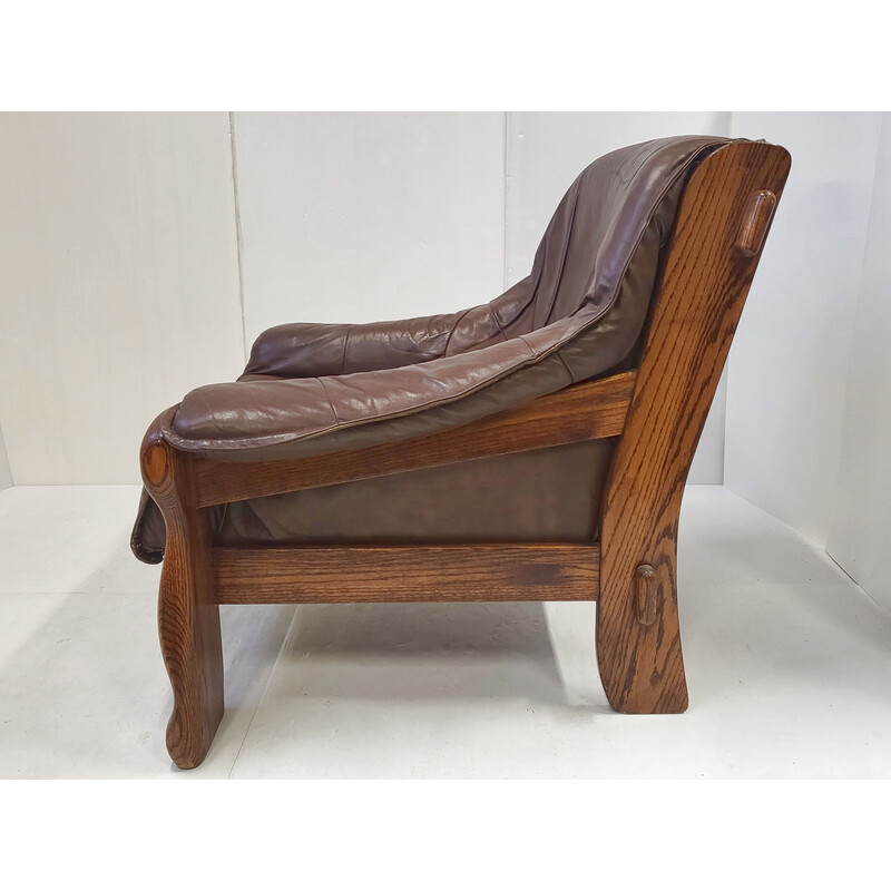 Brutalistischer Vintage-Sessel aus Leder und Eiche, 1970