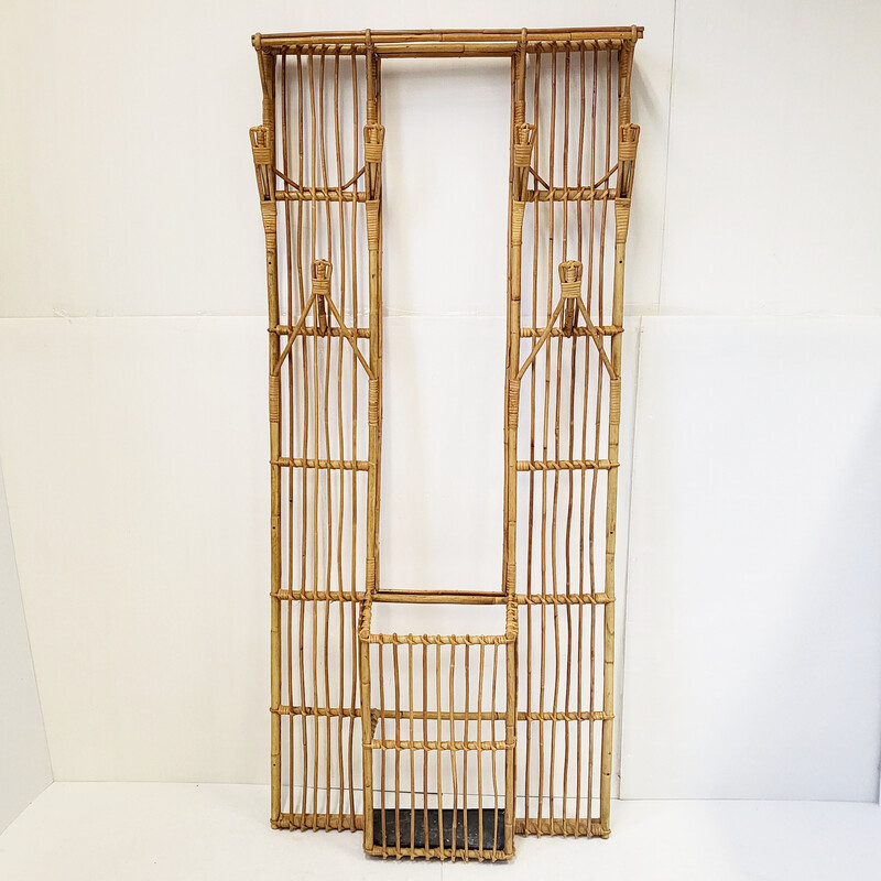 Vintage coat rack in rattan, 1950