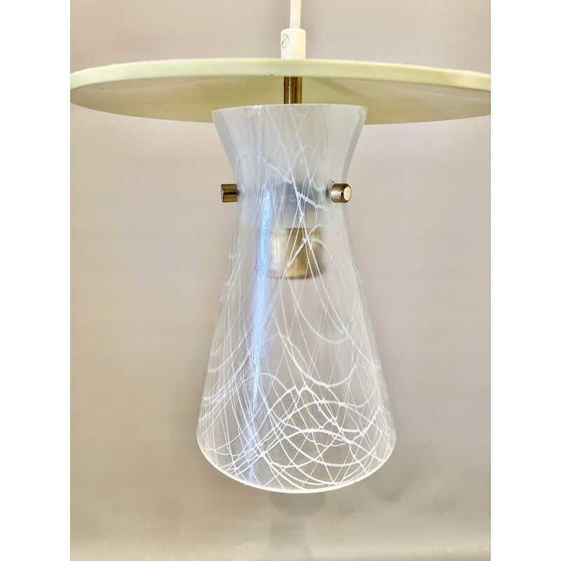 Vintage metal and glass pendant lamp, 1950