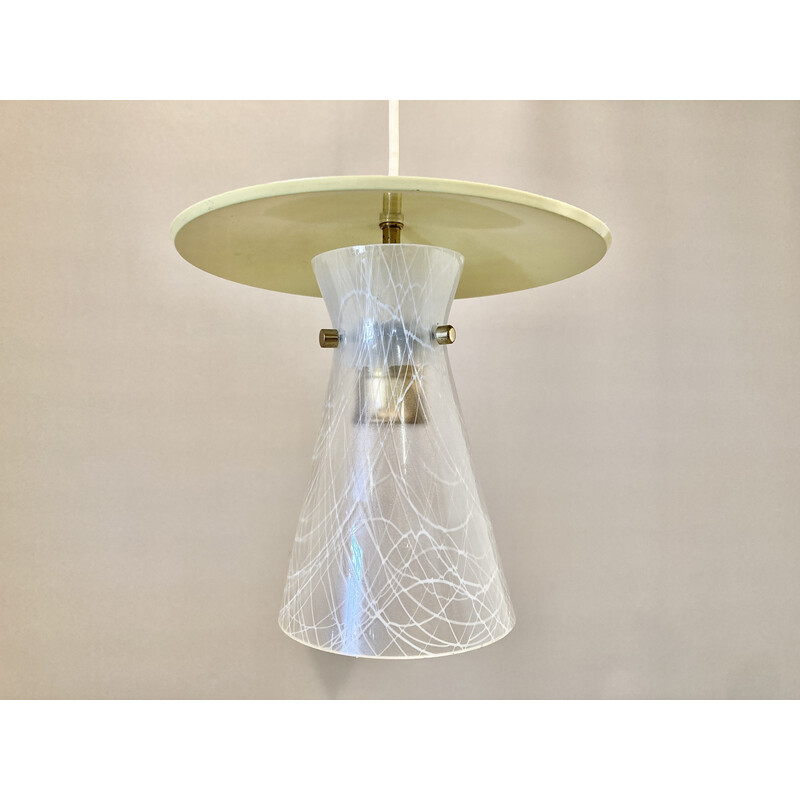 Vintage metal and glass pendant lamp, 1950