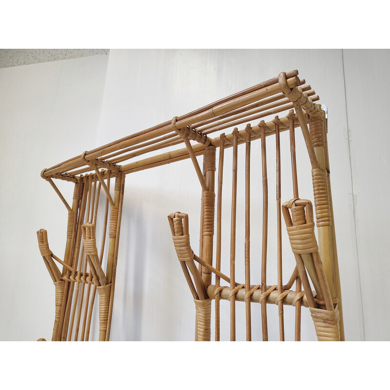 Vintage coat rack in rattan, 1950