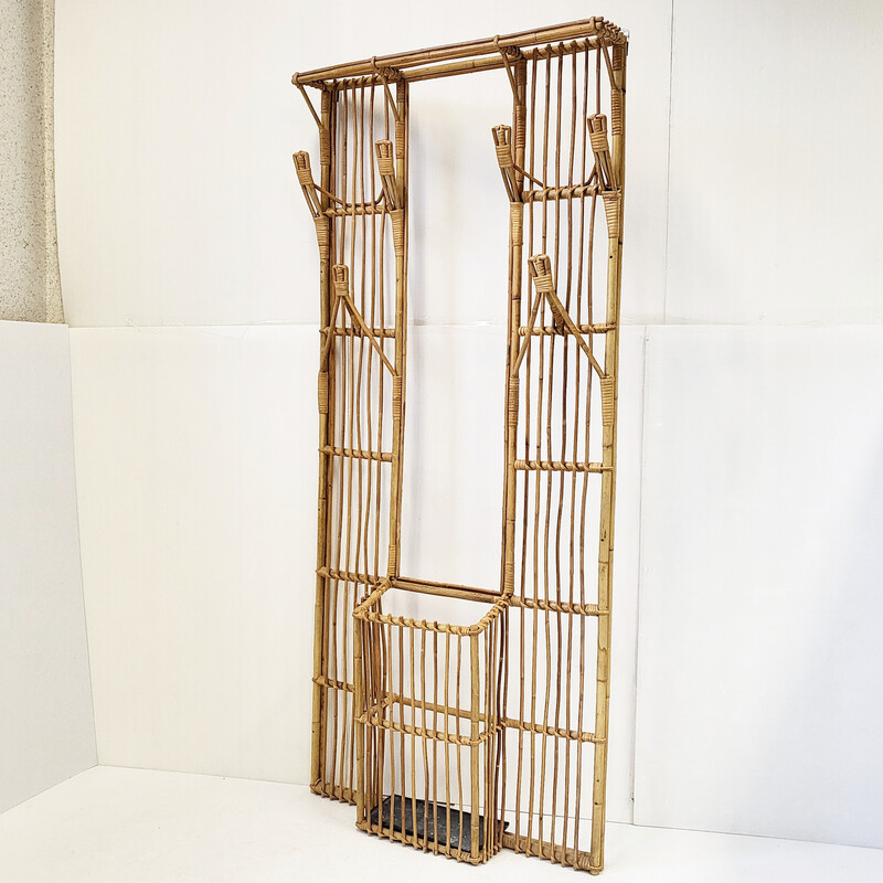 Vintage coat rack in rattan, 1950