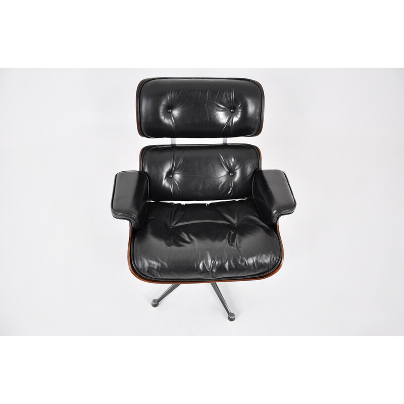 Vintage-Sessel aus schwarzem Leder und Holz von Charles und Ray Eames für Icf Herman Miller, 1970