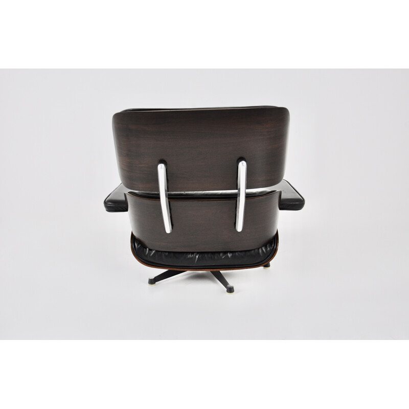 Vintage-Sessel aus schwarzem Leder und Holz von Charles und Ray Eames für Icf Herman Miller, 1970