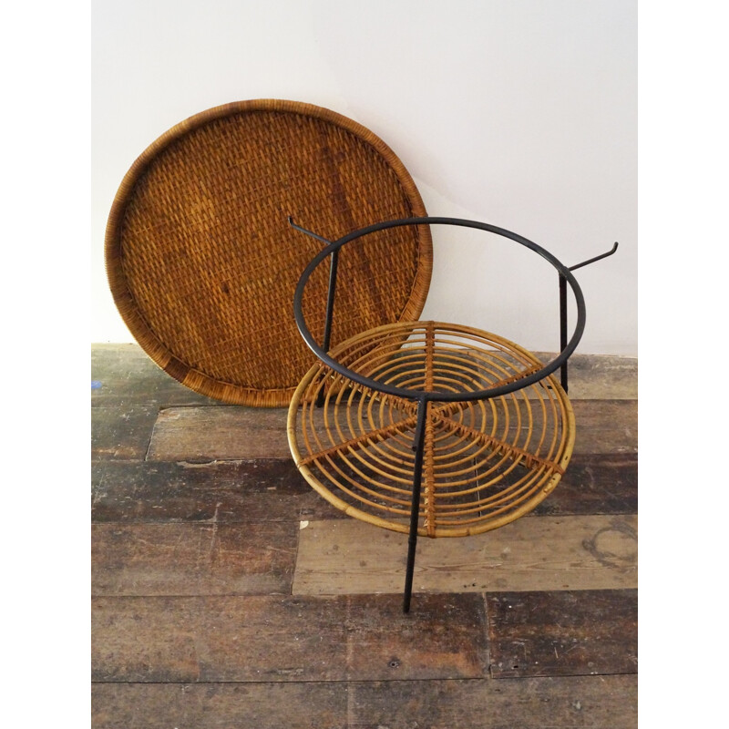 Two-tier side table with removable tray - 1950s 