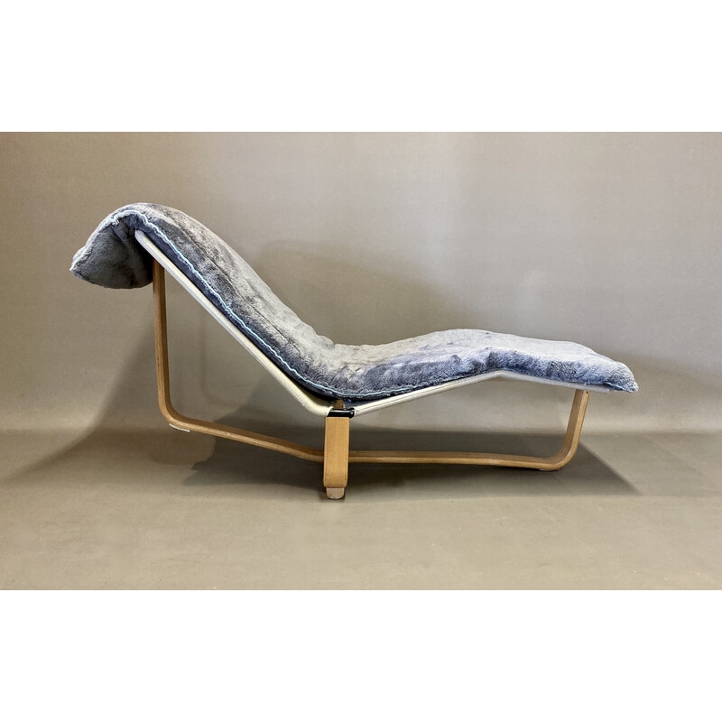 Scandinavian vintage rocking chair in beechwood and velvet, 1960