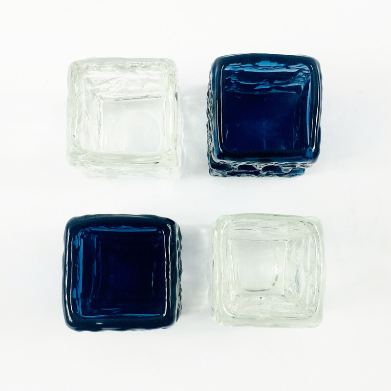 Conjunto de 4 castiçais de vidro vintage de Göte Augustsson para Ruda Glasbruk, Suécia 1970