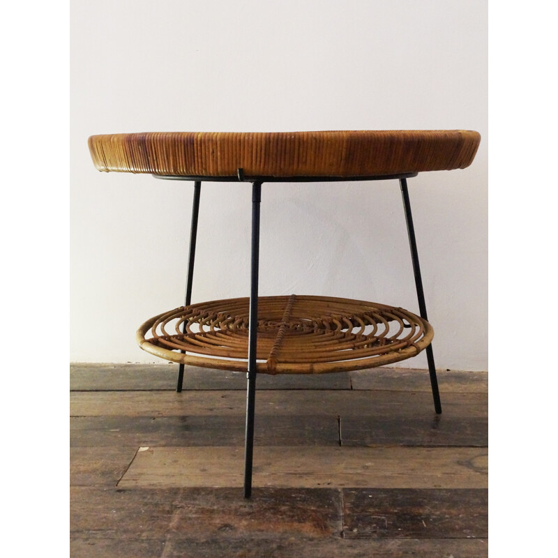 Two-tier side table with removable tray - 1950s 