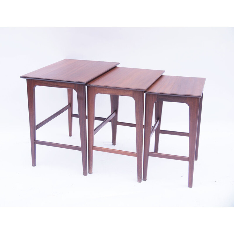 Scandinavian vintage nesting tables in honey teak, 1950-1960