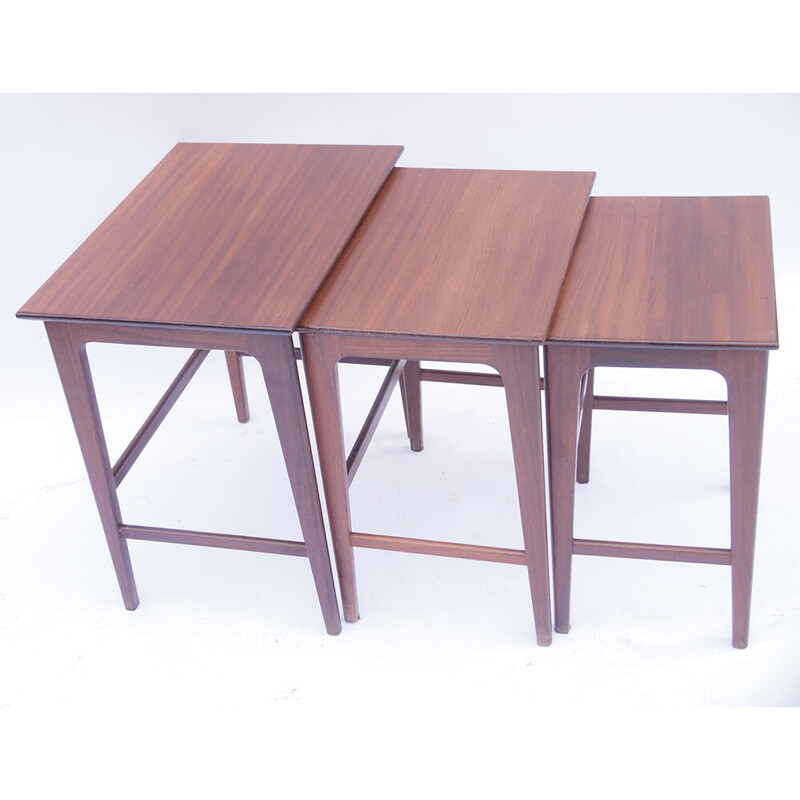 Scandinavian vintage nesting tables in honey teak, 1950-1960